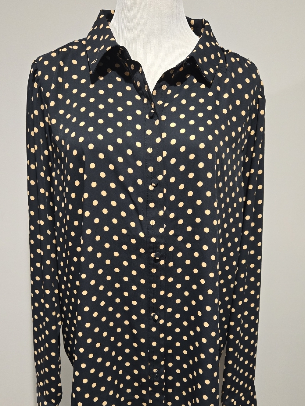 LC Lauren Conrad Black Button-Down Shirt with Cream Polka Dots